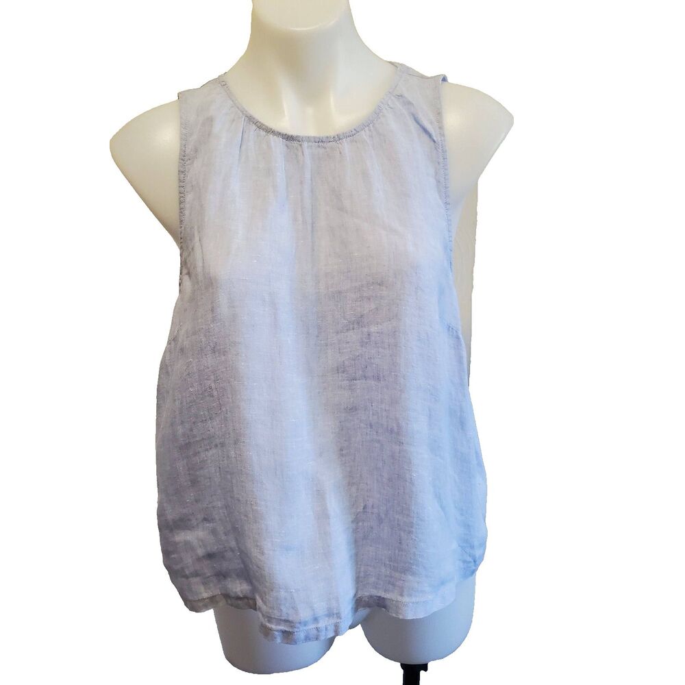 Sigrid Olsen 100% Linen Tank Top XL Blue Coastal Lagenlook Boho Summer
